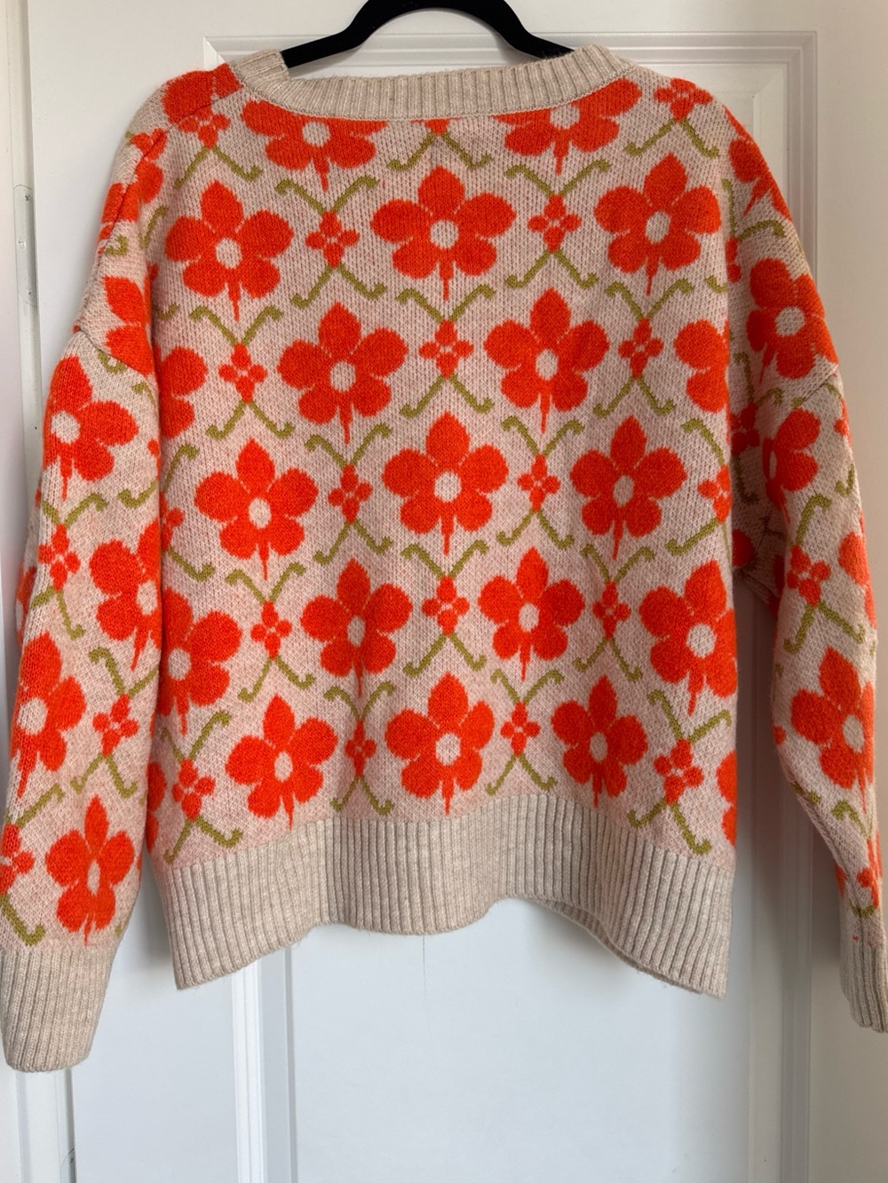 Anthropologie Maeve Intarsia Orange Floral Cardigan Size Large - Picture 9 of 11